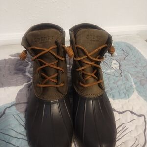 Sperry Duck Boots in Olive and Dark Brown